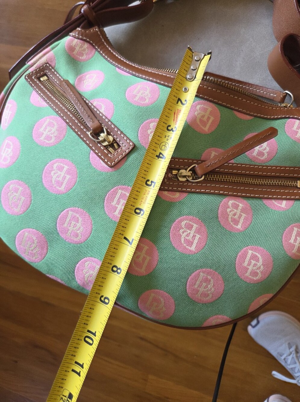 Dooney & Bourke Y2K Vintage Hobo Bag Monogram Polka Dot Pink Green Palm Beach - Picture 8 of 12